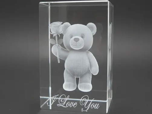3D Laser Engraved Teddy Bear Holding Rose gift for her design