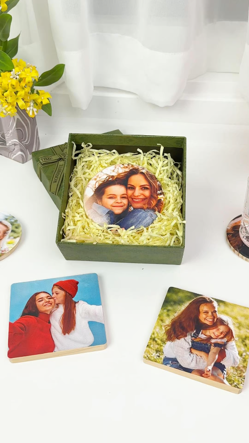 [DTF Printing] Personalized Photo Wooden Coaster Gift Set with Decorative Box
