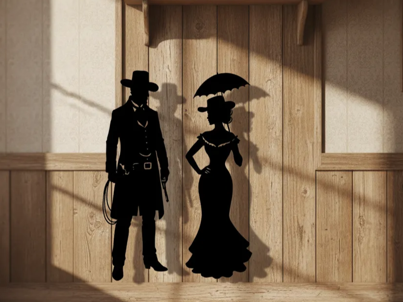 Silhouette di coppia western vintage, idea tagliata al laser