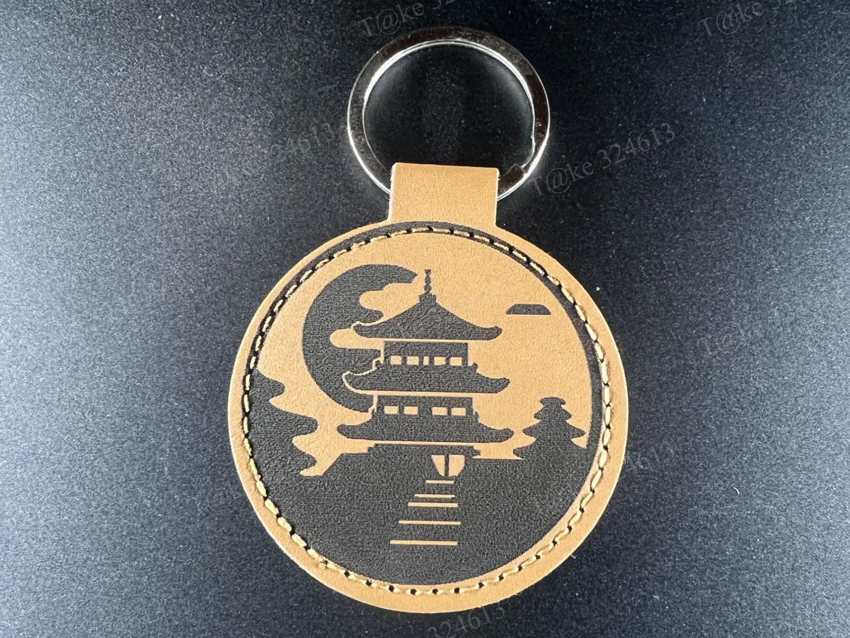 Japanese Pagoda Leather Keychain custom leather keychain idea
