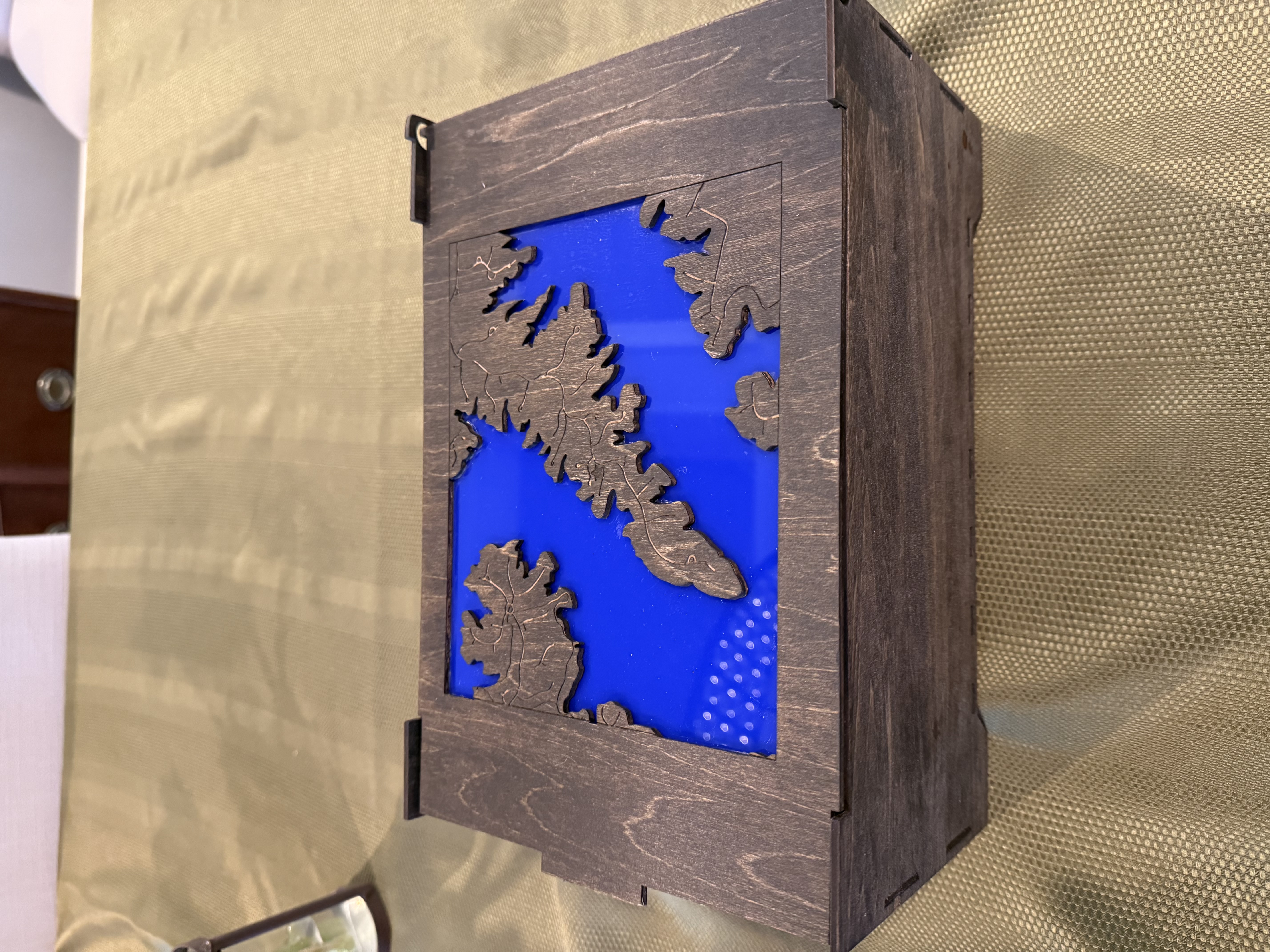 Laser Cut Whiskey Glass Box with Blue Acrylic Map Design anniversary gift for him idea