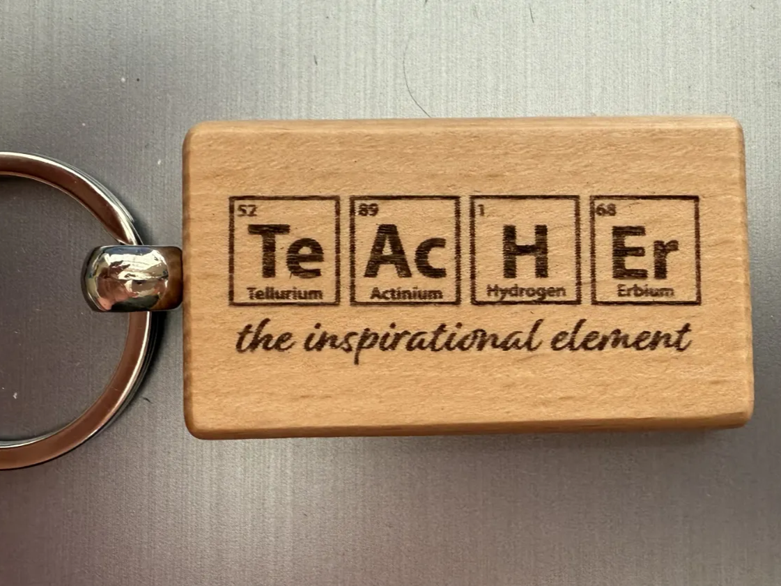 Wooden Teacher Keychain, Inspirational Element teacher gift design
