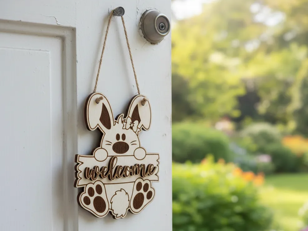 Panneau de porte de bienvenue lapin avec support à corde modèle de panneau de bienvenue