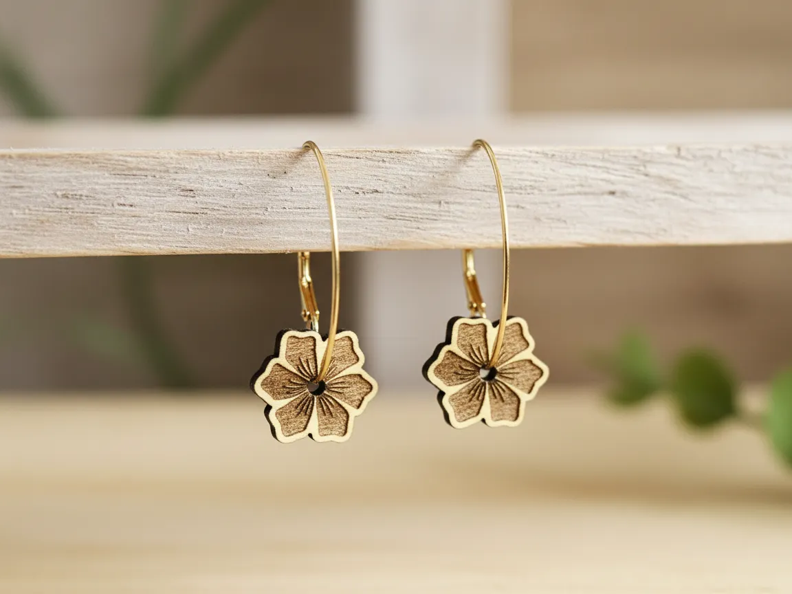 Interchangeable Laser-Cut Wooden Flower-Shaped Earrings wooden flower design