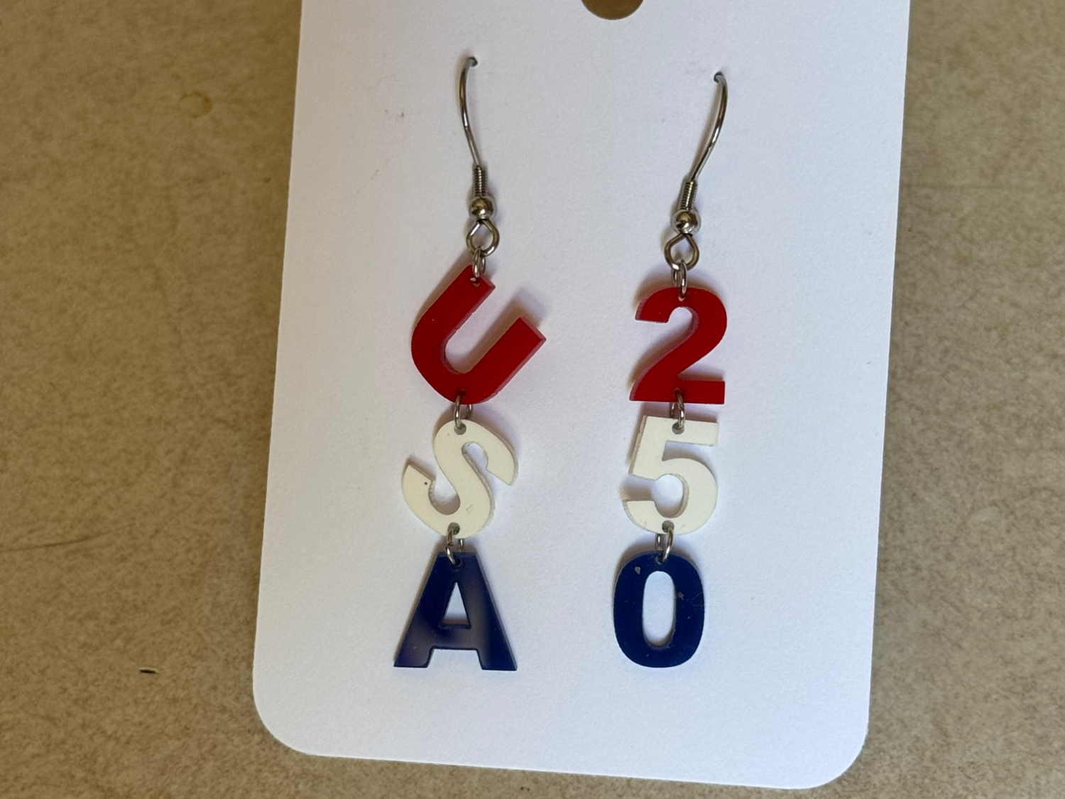 Patriotic earrings America’s 250th — free patriotic laser/print project file on Atomm
