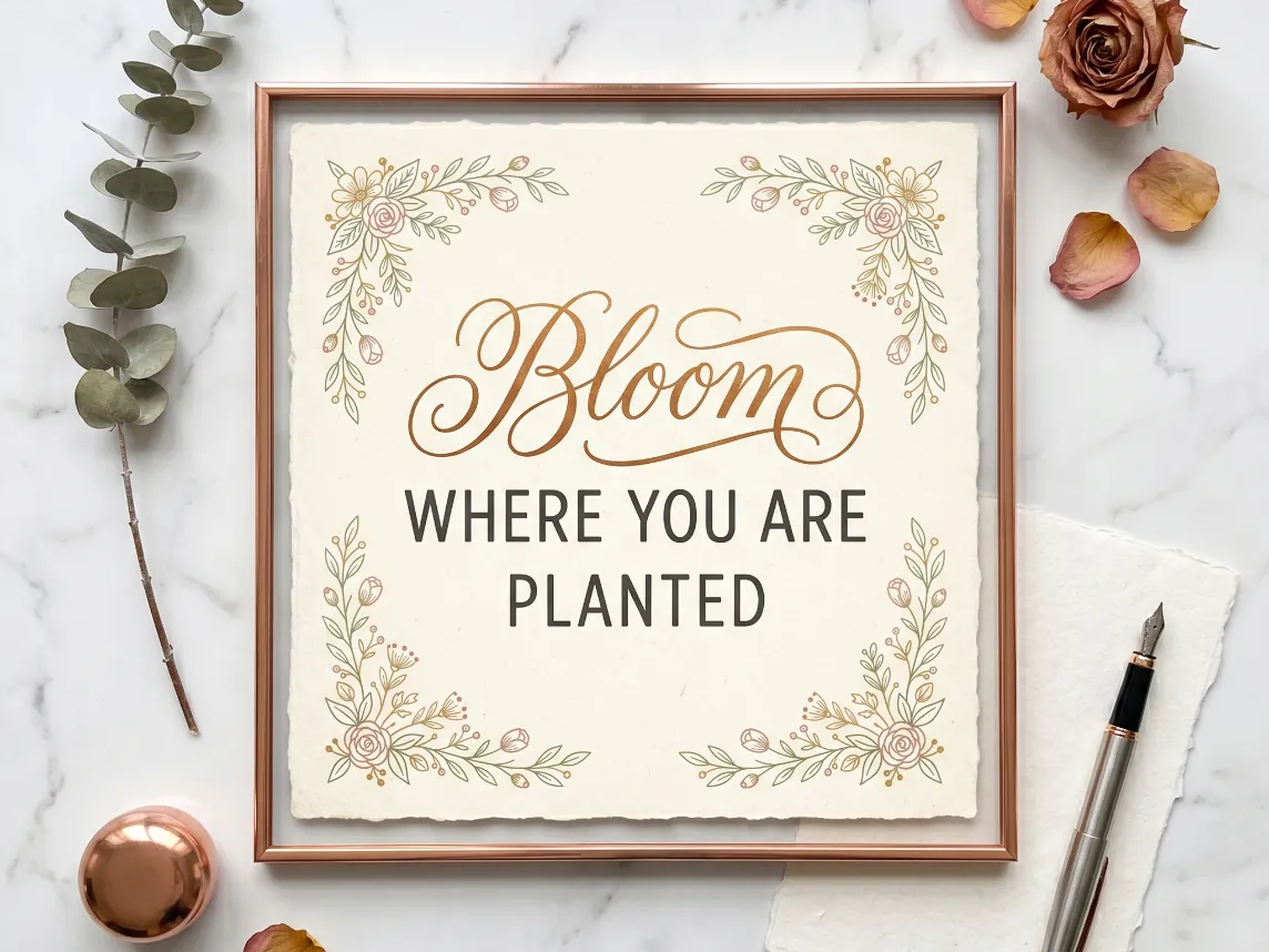Impression murale florale « Bloom Where You Are Planted » — idée de création florale