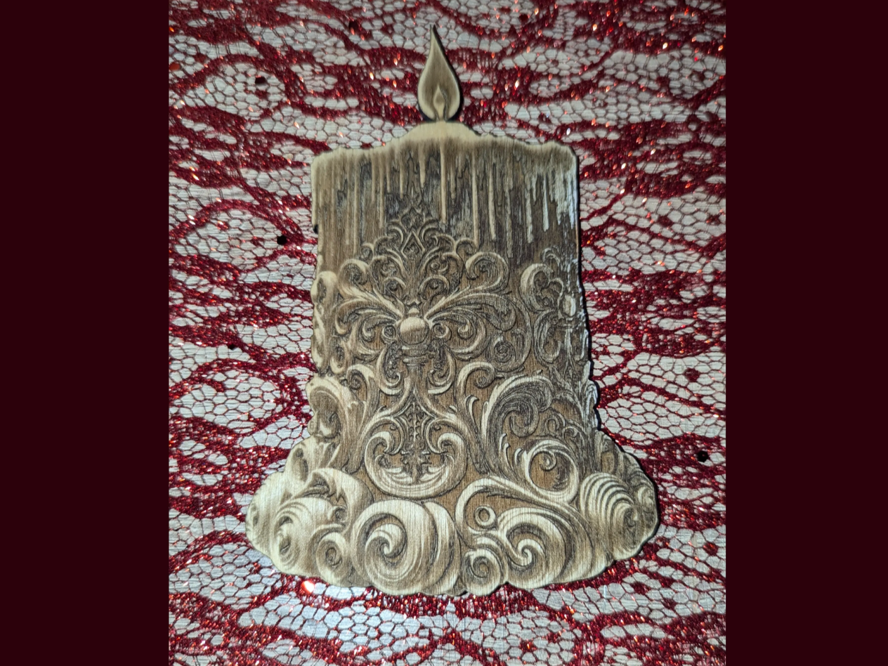 Low relief laser engraved Christmas candle decoration