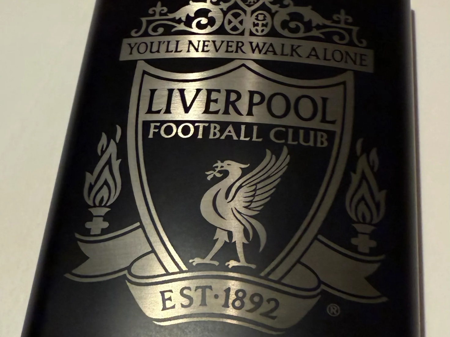 Laser Engraved Liverpool Football Club Metal Hip Flask sports logo design