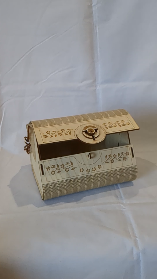 [Laser cut and engrave] Gift Bag clutch with chain, flowers pattern, vector design for laser cut. Laser cutting template, gift for her, greeting decor. Gift box, cut model.