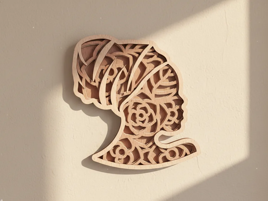 Multilayered Wall Art Laser Cut. African Woman Silhouette. Floral Pattern. Home Decor. Floral Design. Wall Decorations