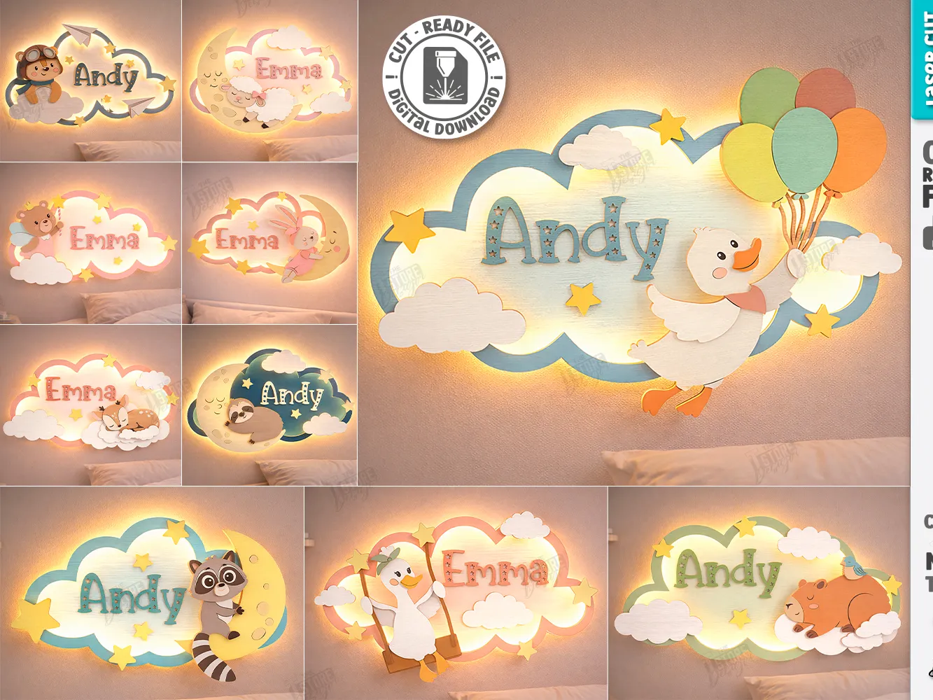 Personalized Cloud Night Light with a Baby Name laser-cut night lamp idea