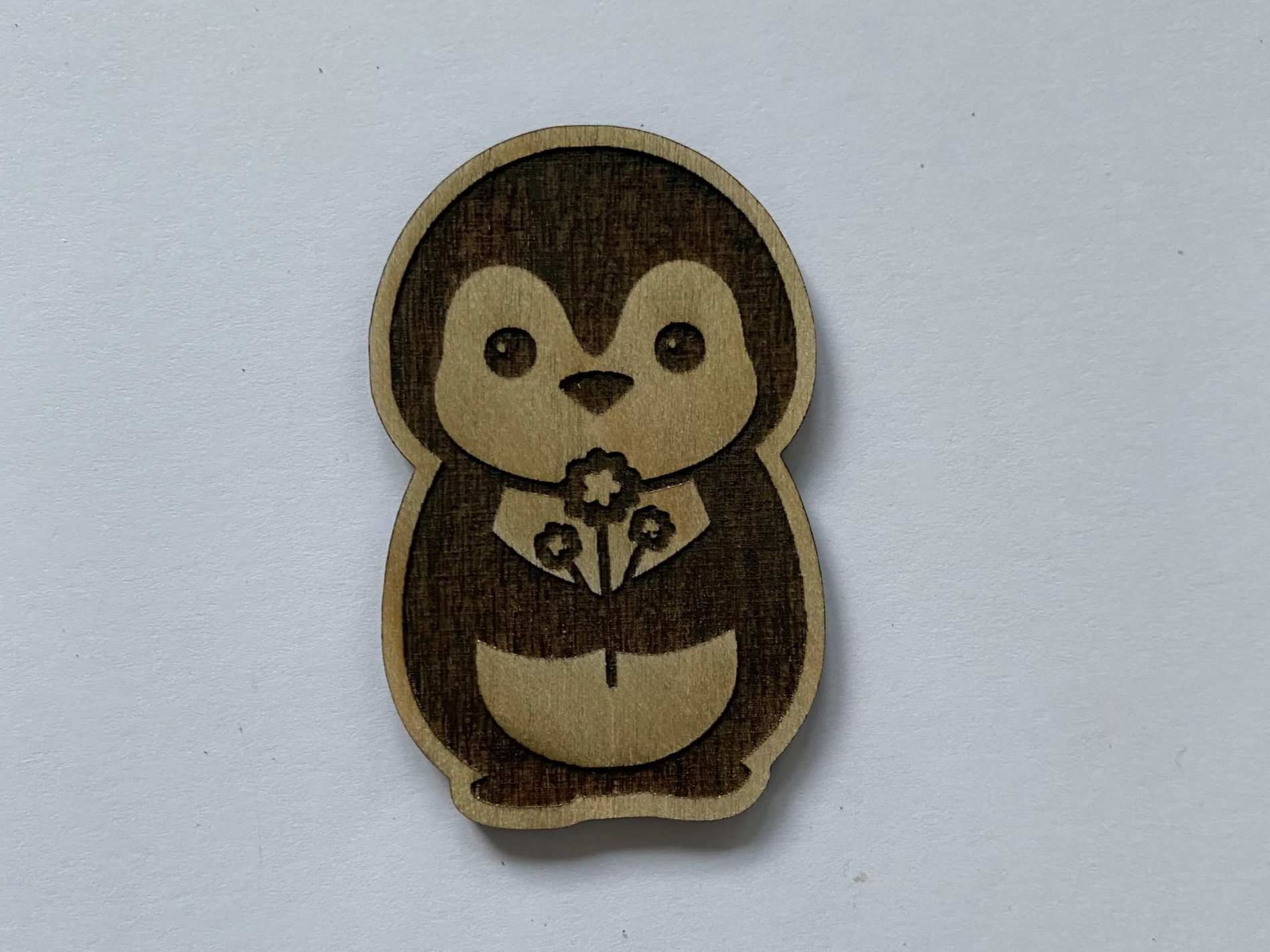 Cute Wooden Penguin Holding Flowers wooden flower design