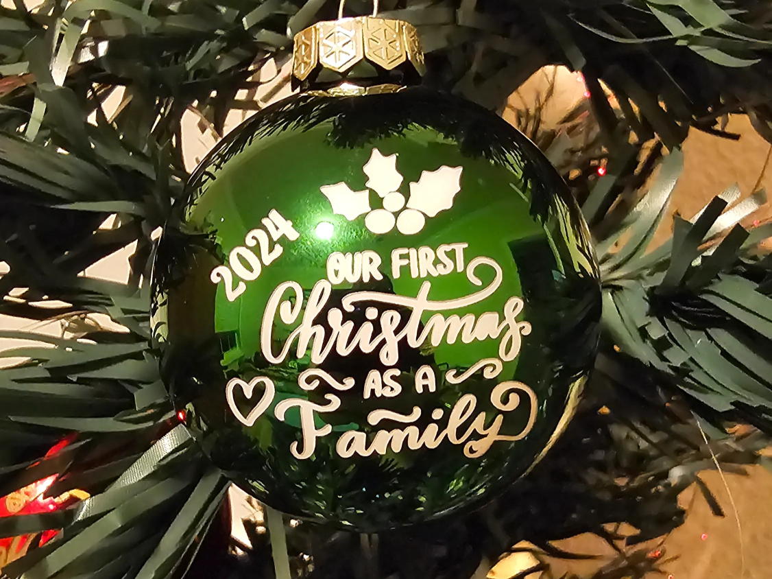 "Our First Christmas as a Family" Glass Ornament christmas gift design