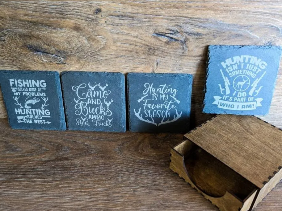 Hunting Slate Coaster Set with Box gift idea