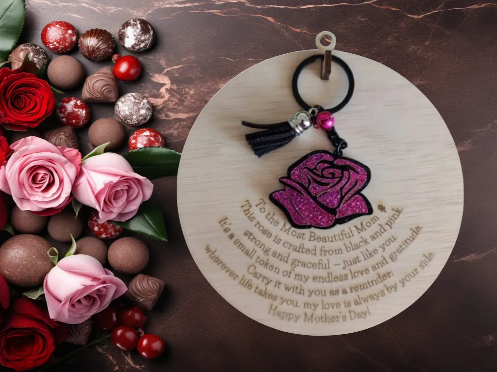 Rose Mothers Day Message Keychain laser cut keychain idea for women