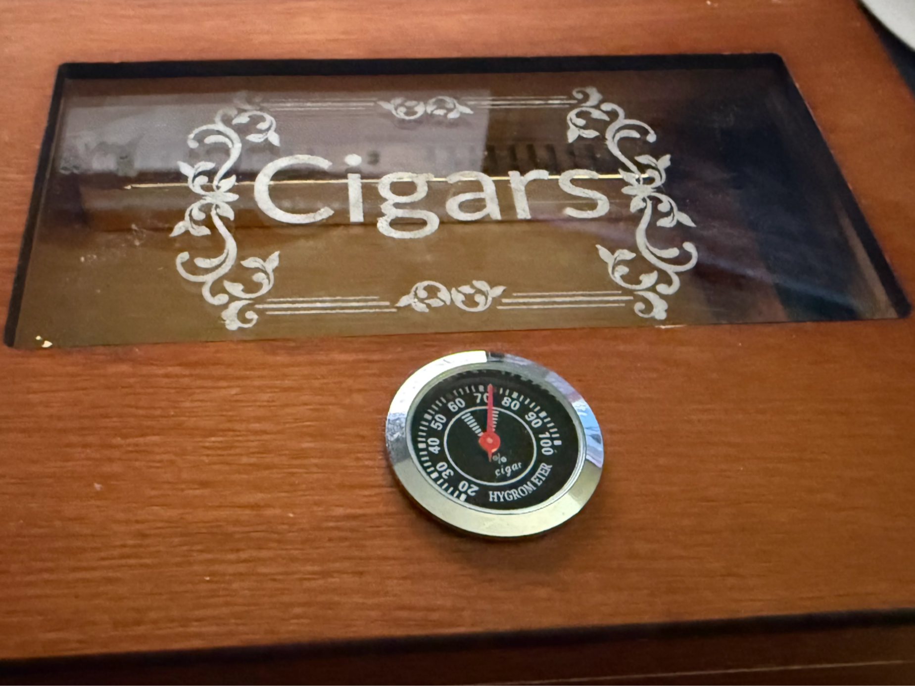Cigar Humidor with Decorative Glass and Hygrometer gift for husband idea