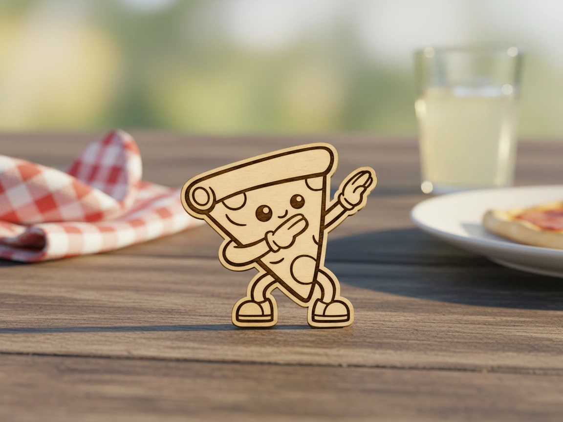Funny Pizza Slice Cartoon Wooden Ornament with Dab Pose, Laser Cut Kawaii Fast Food Decor for Kids Room Kitchen or Gaming Setup