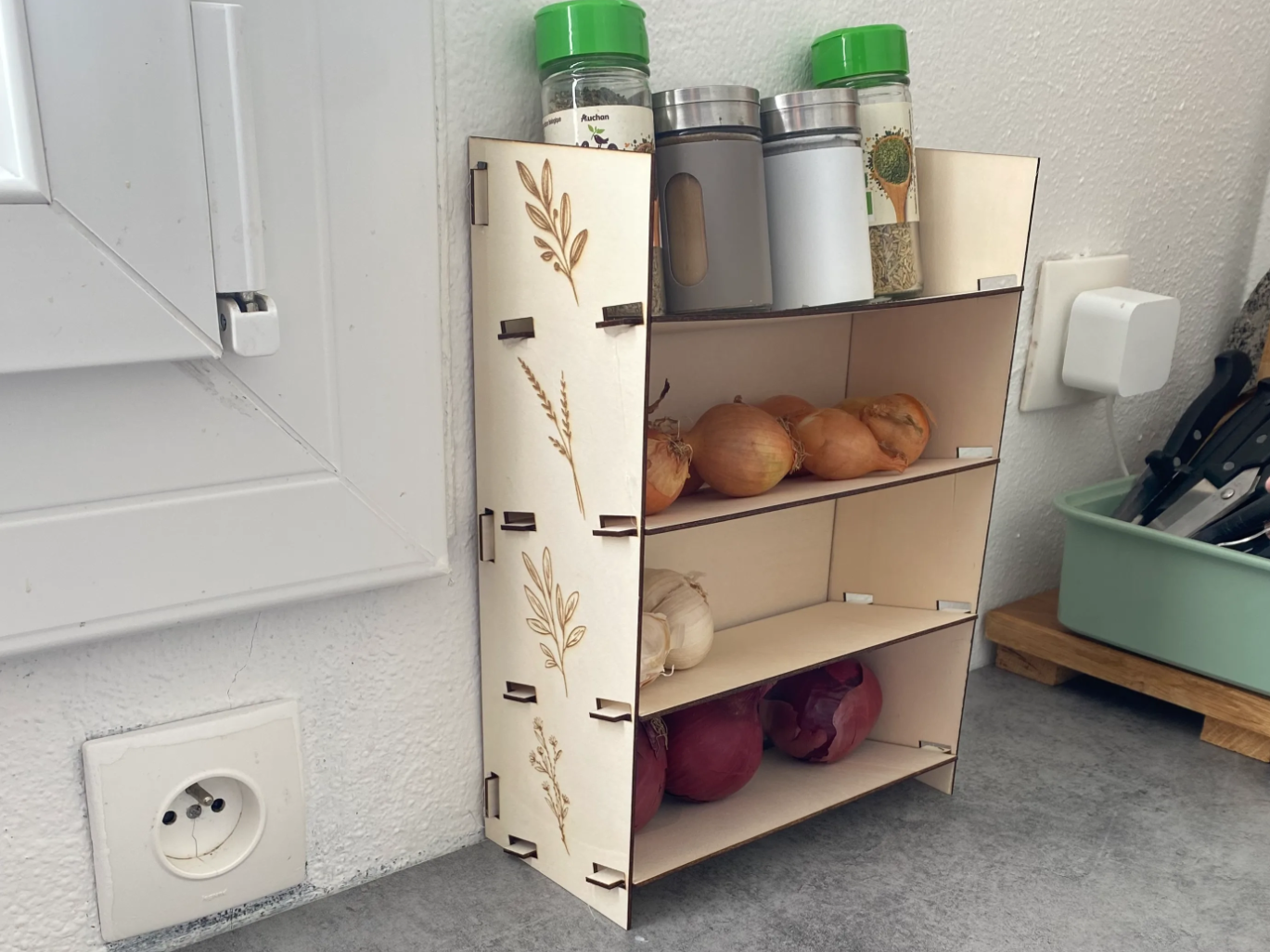 Wooden Kitchen Shelf for Spices laser cut spice storage idea