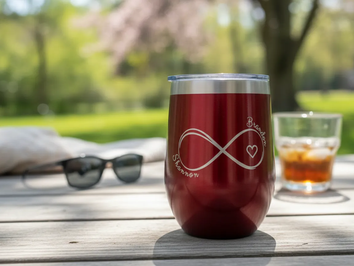 Stainless Steel Tumbler with Infinity Heart Design laser engraved custom tumbler idea