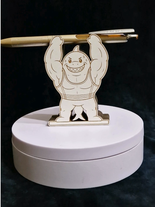 [Laser cut and engrave] Gym Shark Pen Holder SVG