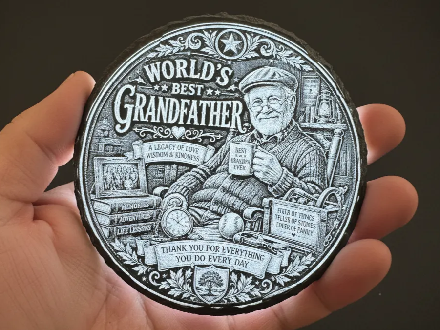 World's Best Grandfather slate coaster with portrait gift idea