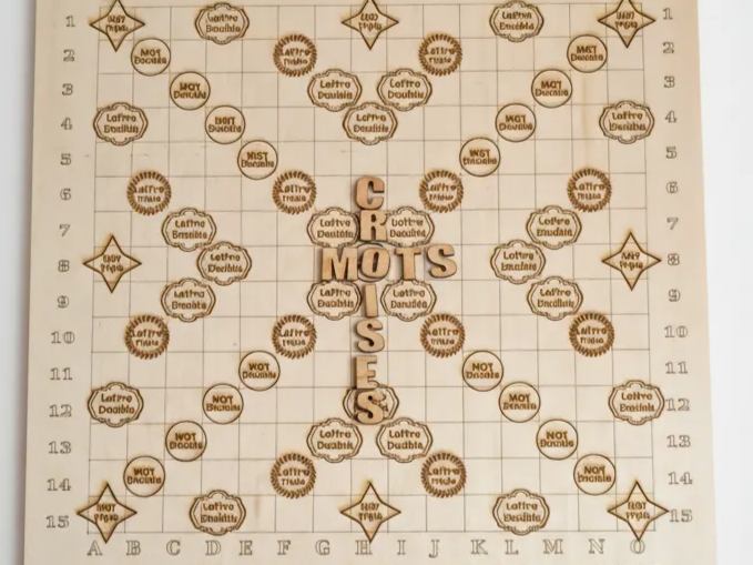 Wooden Scrabble Board laser cut word puzzle idea