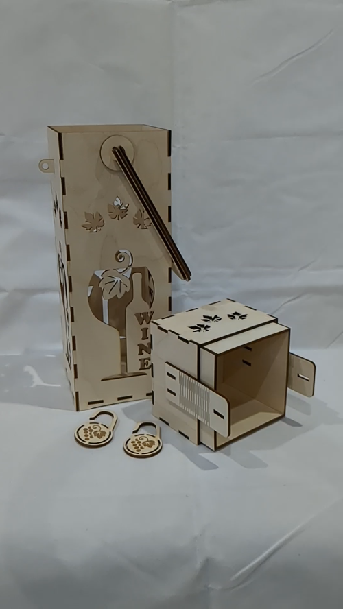 [Laser cut and engrave] Gift Wine Box with Lock Laser Cut Design, Bottle Holder Laser Cutting Template