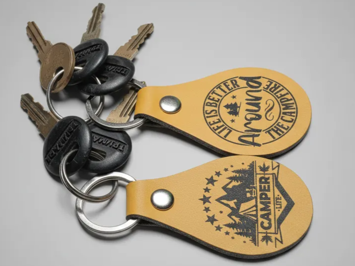 Camping Quote Leather Keychains custom leather keychain idea