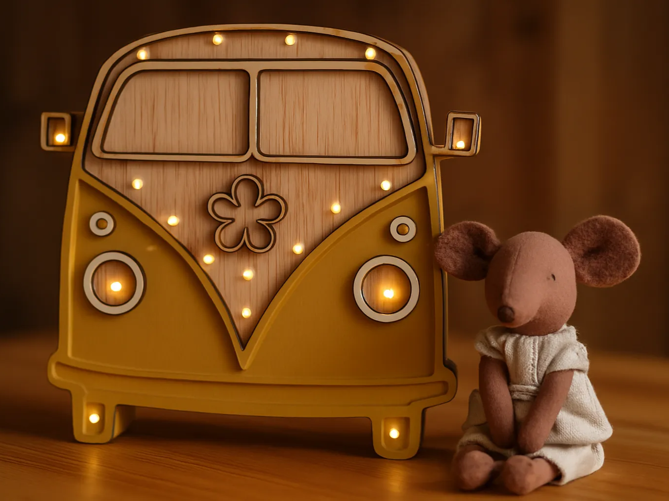 Laser Cut Wooden Camper Van Night Light with LED laser-cut night lamp idea