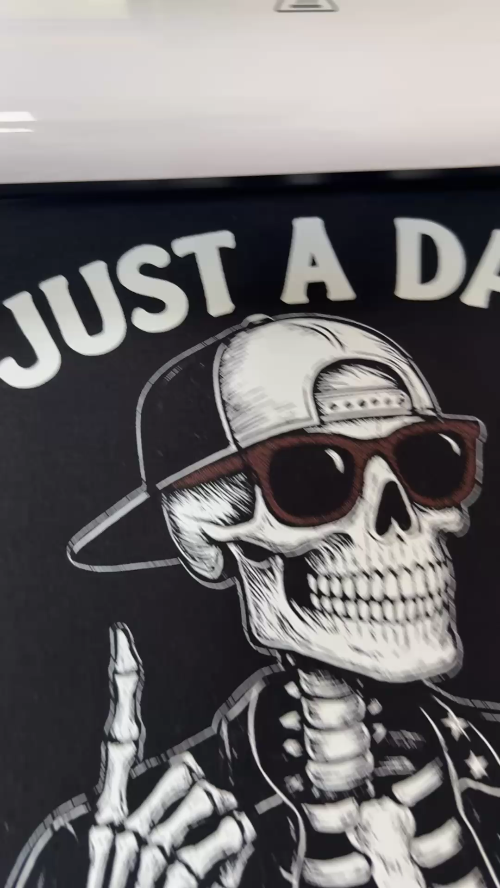 [Laser cut and engrave] Graphic T-shirt featuring a skeleton wearing sunglasses and a cap holding a milk carton