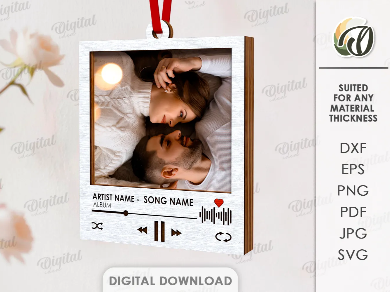 3D Personalized Couple Photo and Song Ornament valentines day gift for men design