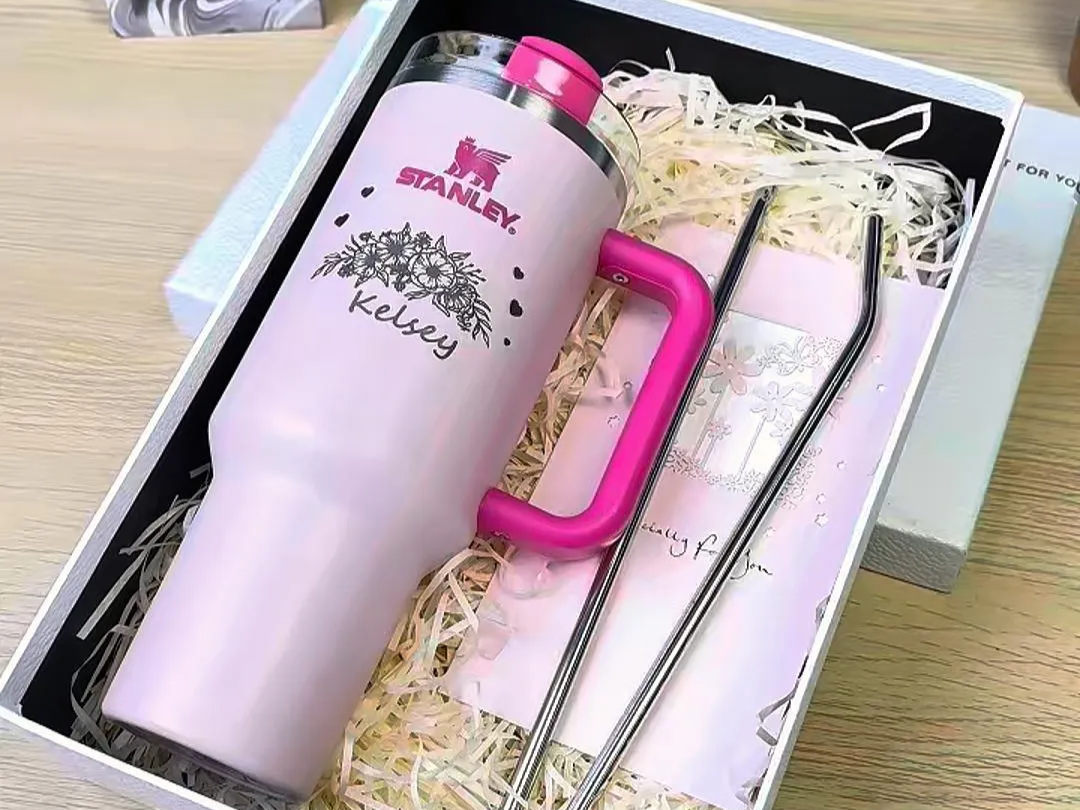 Custom Stanley Tumbler with Handle and Name laser engraved custom tumbler idea