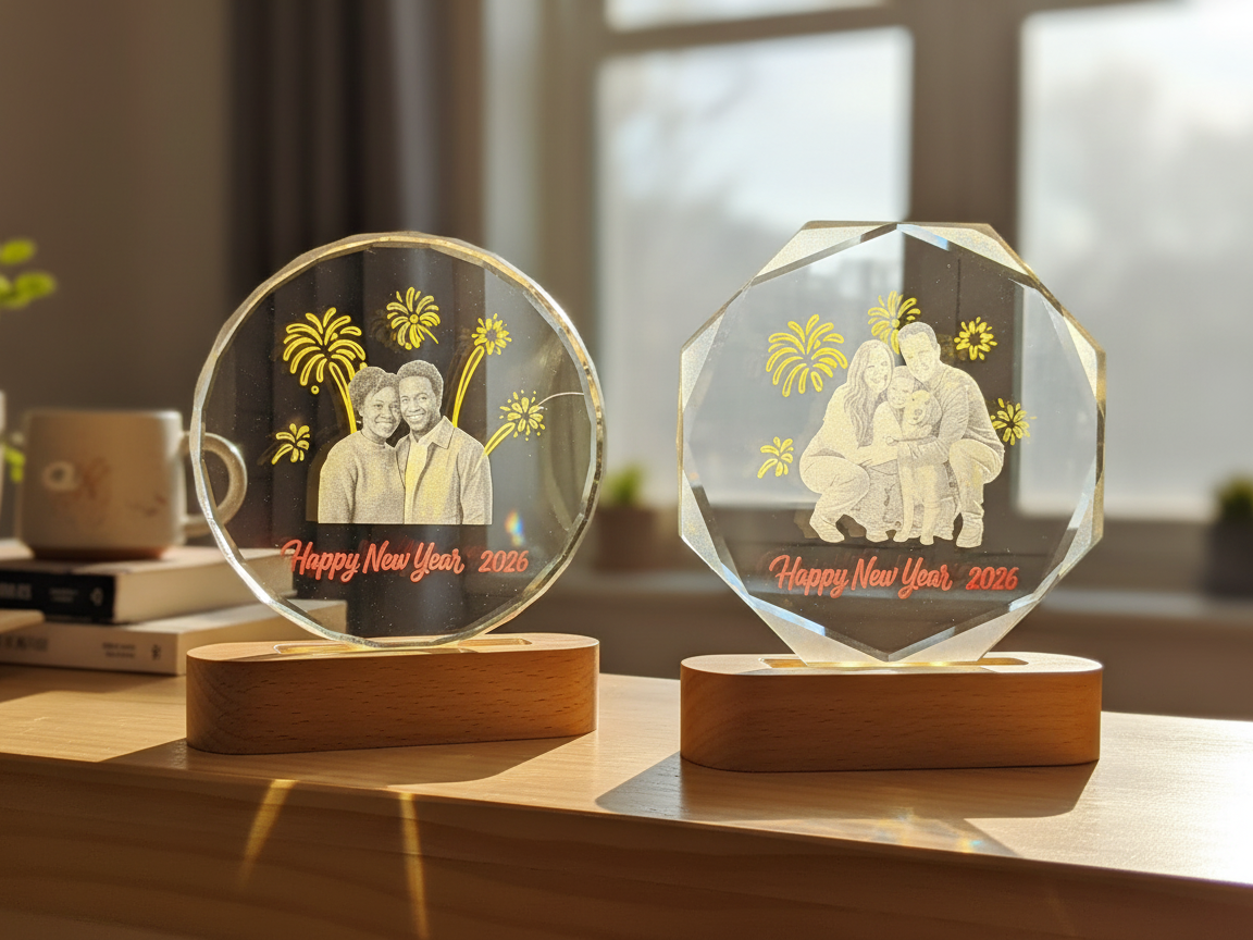 Engraved Glass New Year Family Portrait new year gift design
