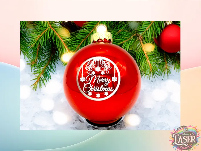 Engraved glass Christmas baubles catching light on the tree