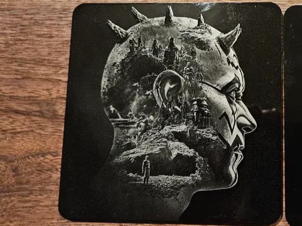 Darth Maul character portrait engraved on square coaster