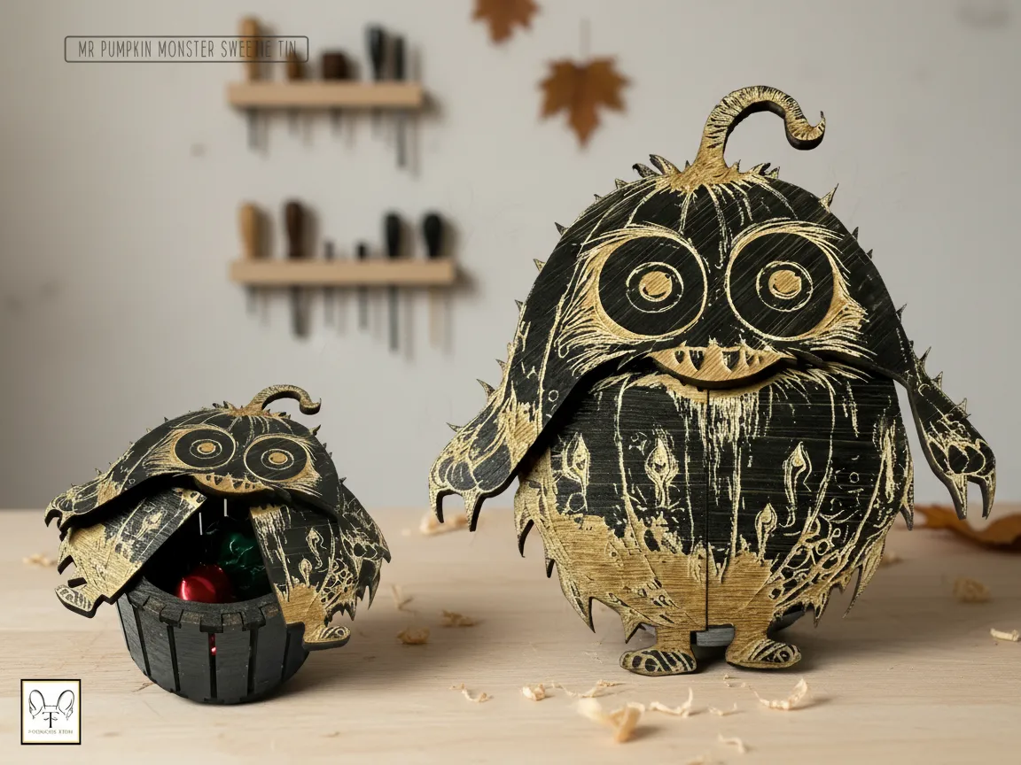 Mr Pumpkin Monster Sweetie Tin gift box design