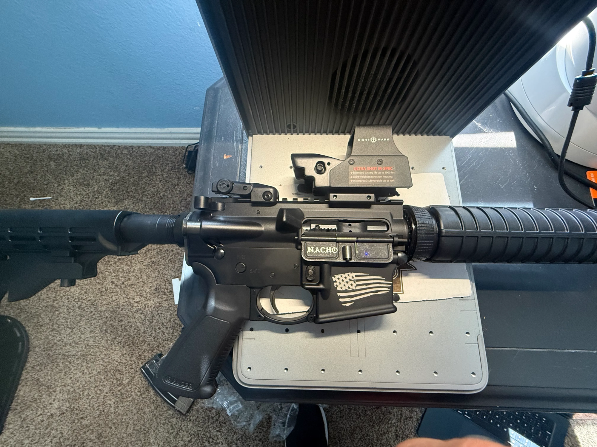 AR lower receiver dust cover American flag name — free patriotic laser/print project file on Atomm