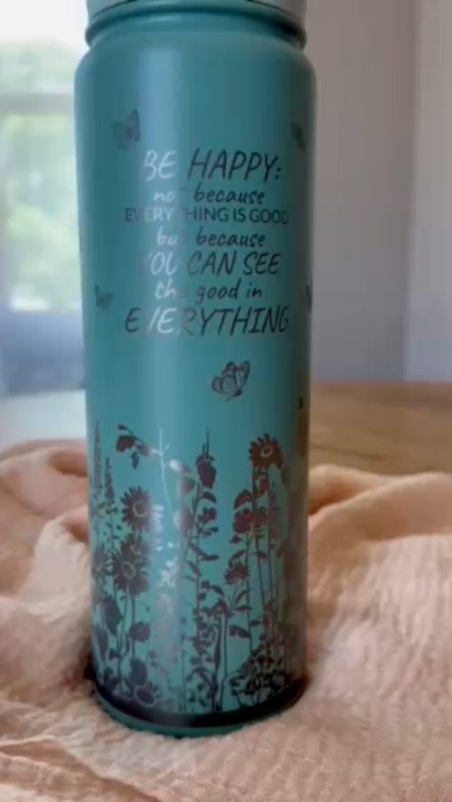 [Laser cut and engrave] Laser Engraved Floral Design on Blue Metal Cylinder