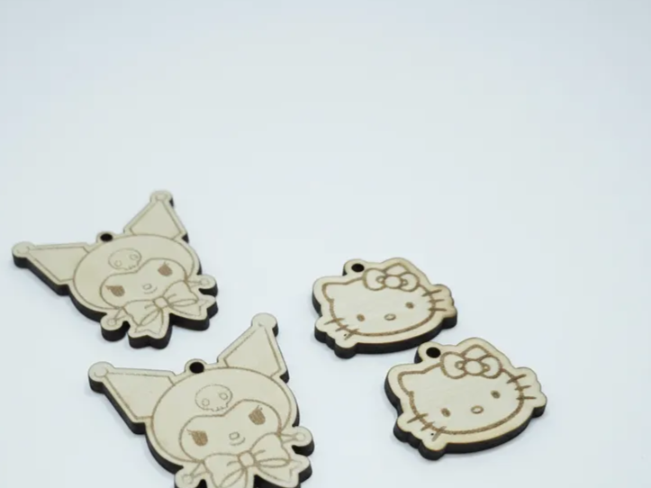 Wooden Hello Kitty and friend character charm pair earring or keychain gift idea