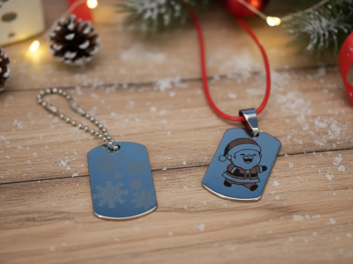 Santa and Snowflake Stainless Steel Tags dog tag pendant design