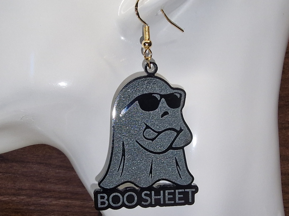 Black Acrylic Ghost Halloween Earrings or Pendant Handmade Jewelry Making