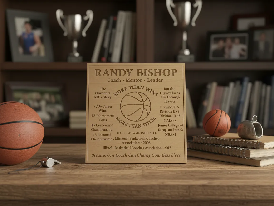 Laser engraved wooden basketball coach award plaque
