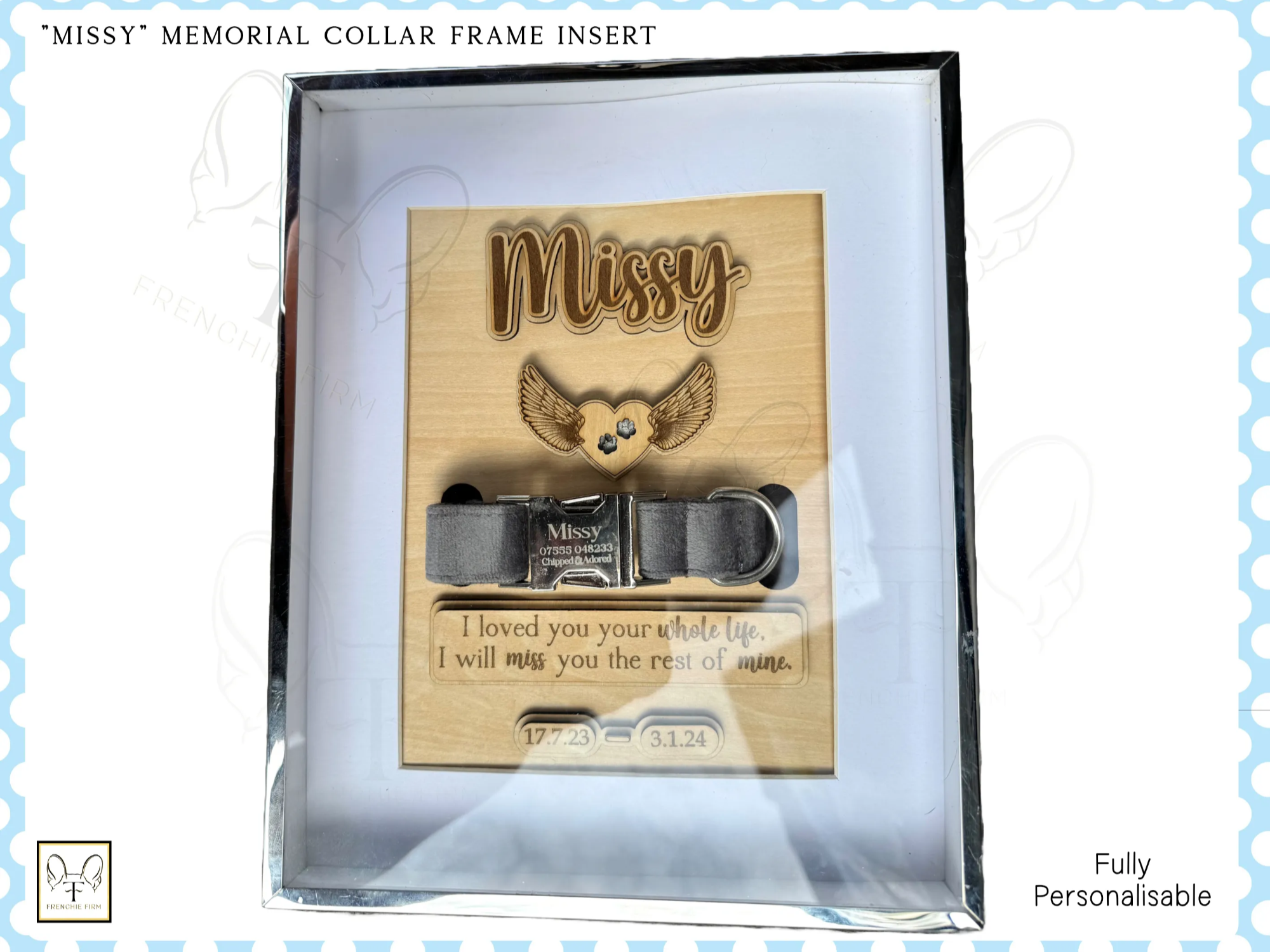Memorial Pet Collar Frame with Paw Print and Wings photo frame design