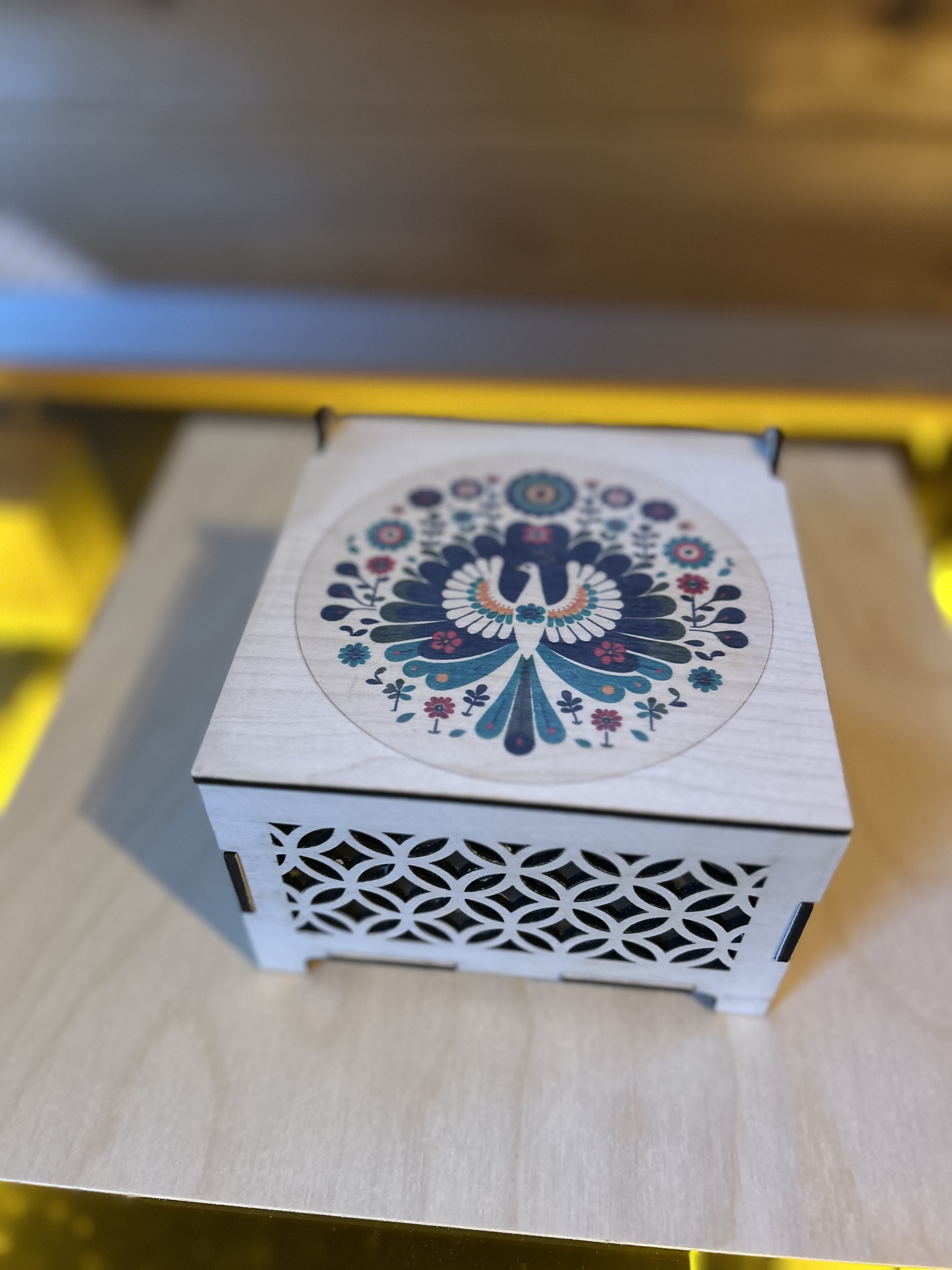 Wooden Box with Floral Bird Design on Lid wooden box idea