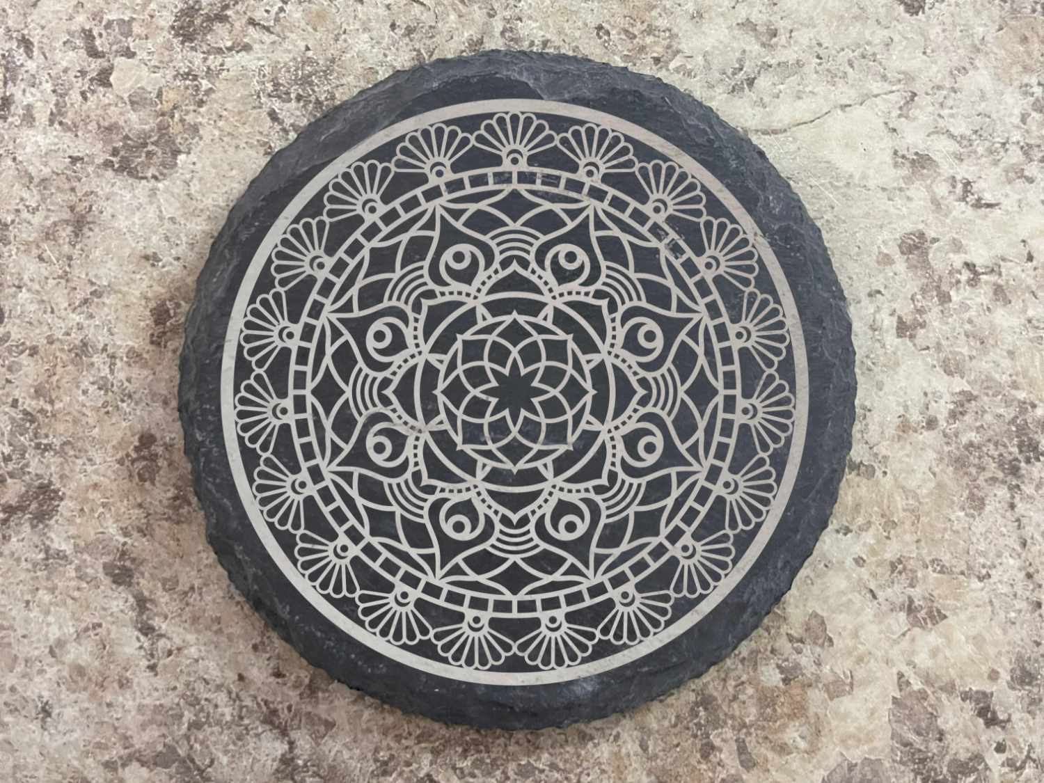 Round Slate Coaster with engraved a Mandala mandala craft idea