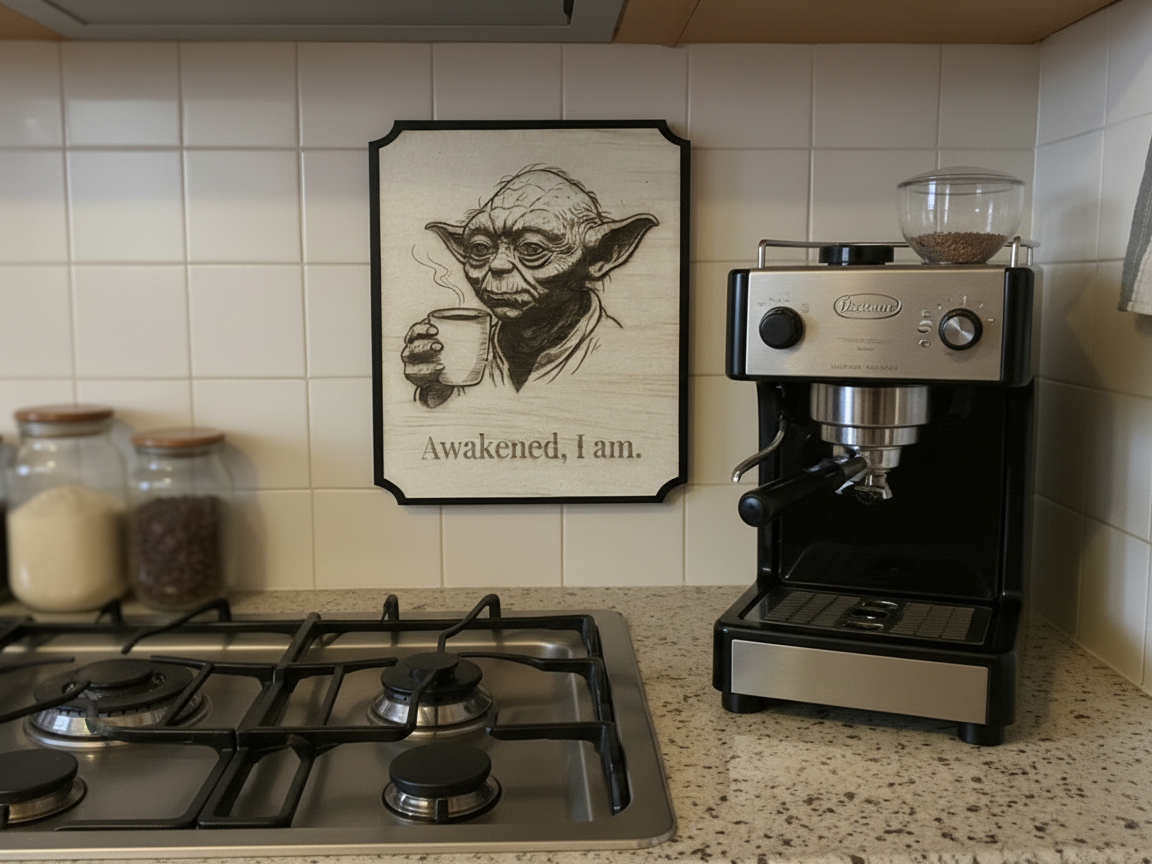 Kitchen Wall Art with Coffee Theme and Yoda Quote wood sign design