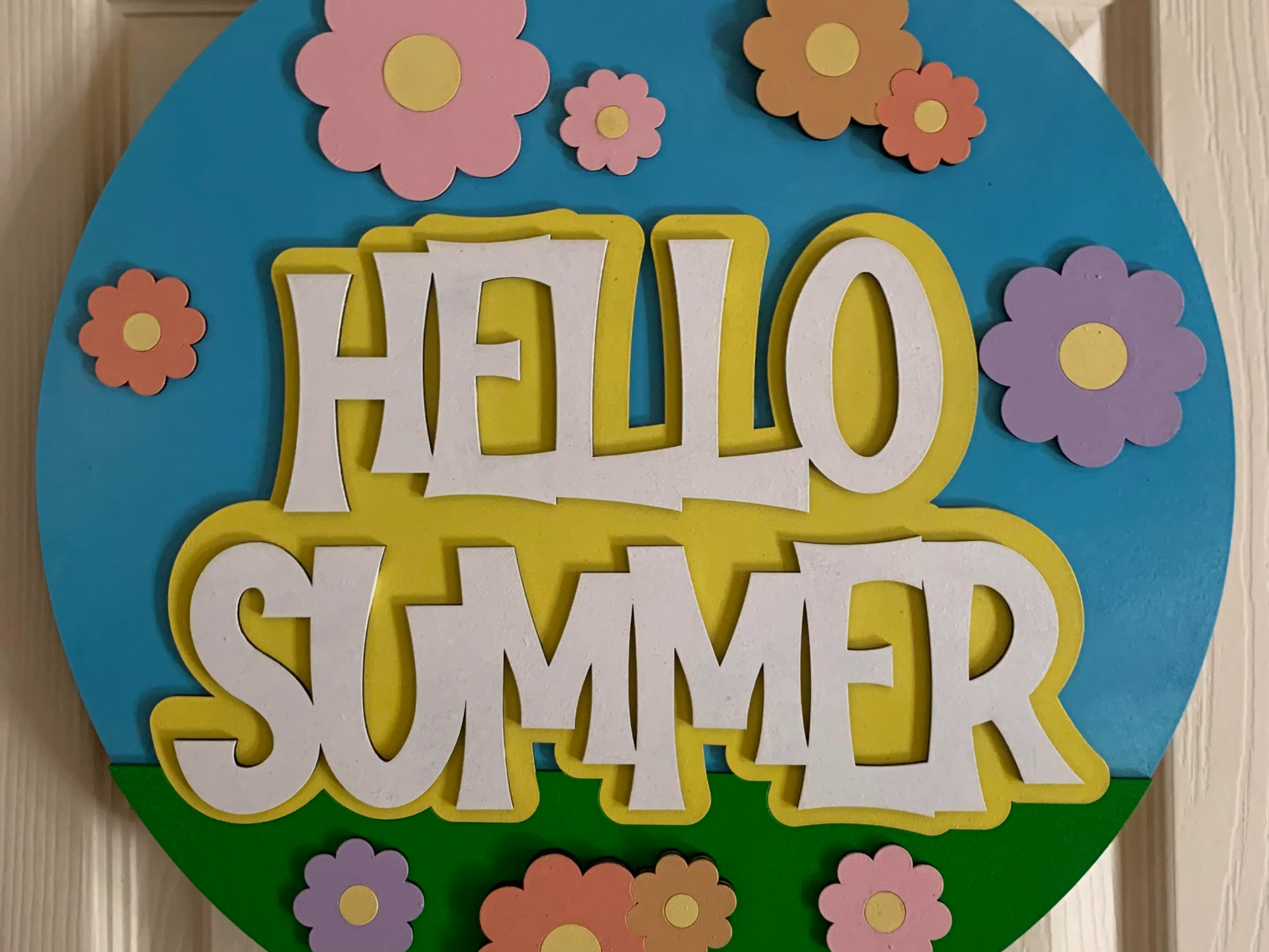 Hello Summer Sign With Colorful Flowers laser cut summer decor design