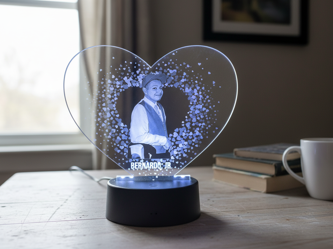 Heart-Shaped LED Photo Night Light with Name personalized photo gift design