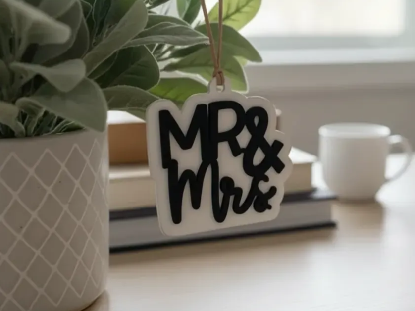 Mr and Mrs Ornament and Gift Tag Set wedding gift design