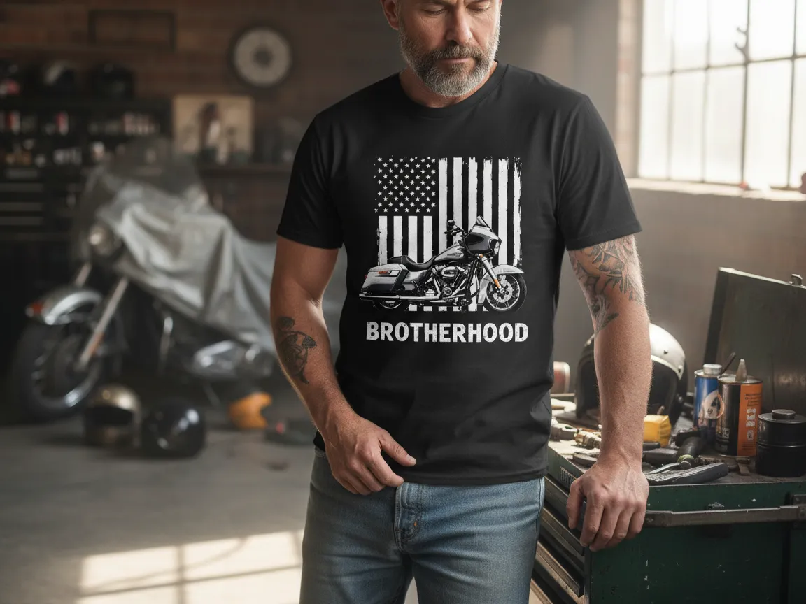 Brotherhood Motorcycle American Flag T-Shirt gift for him design